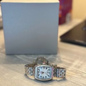 Michele Silver Watch with White Face